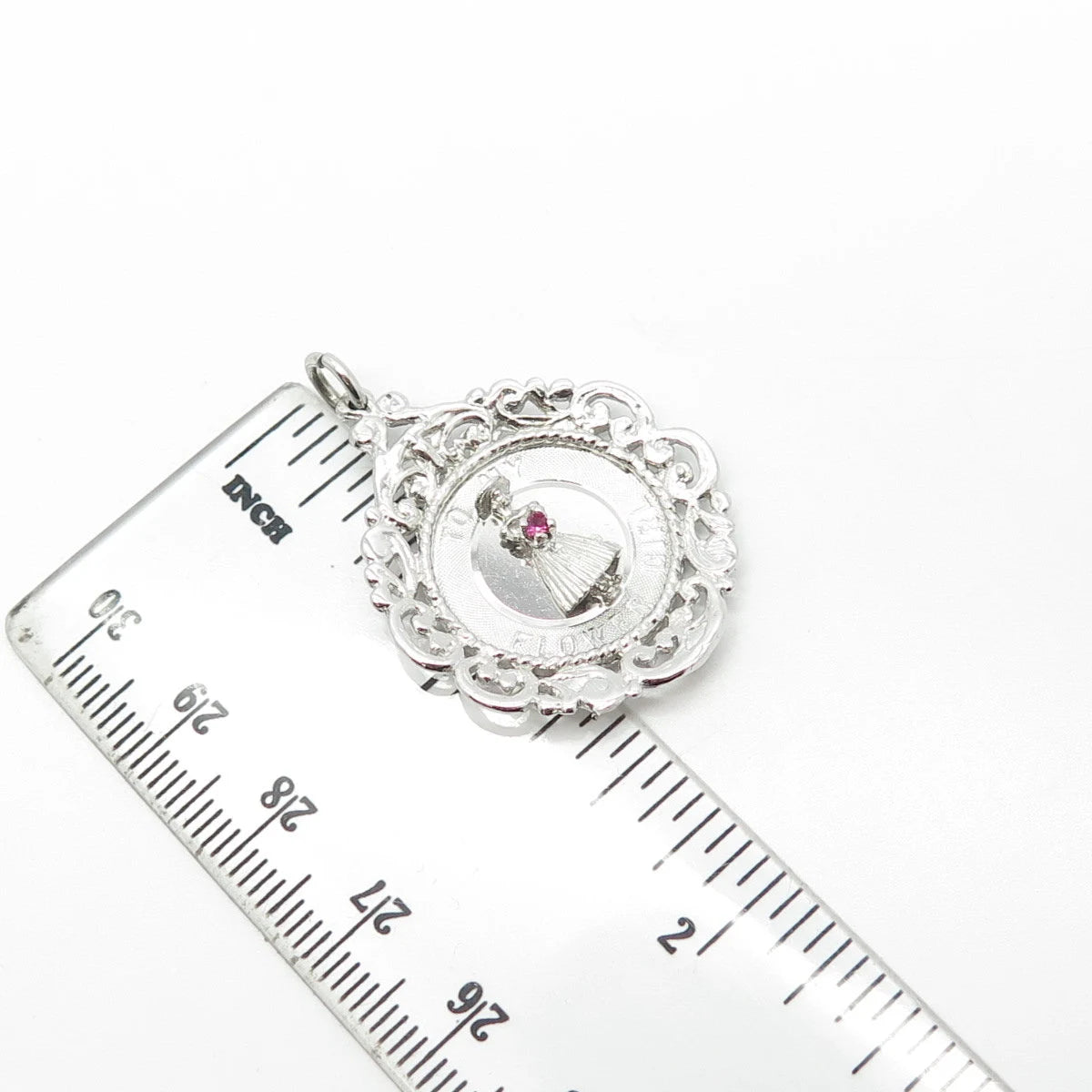 925 Sterling Silver Vintage Real Ruby Gemstone "To My Flower Girl" Pendant