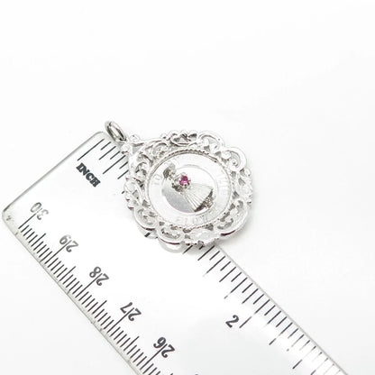 925 Sterling Silver Vintage Real Ruby Gemstone "To My Flower Girl" Pendant