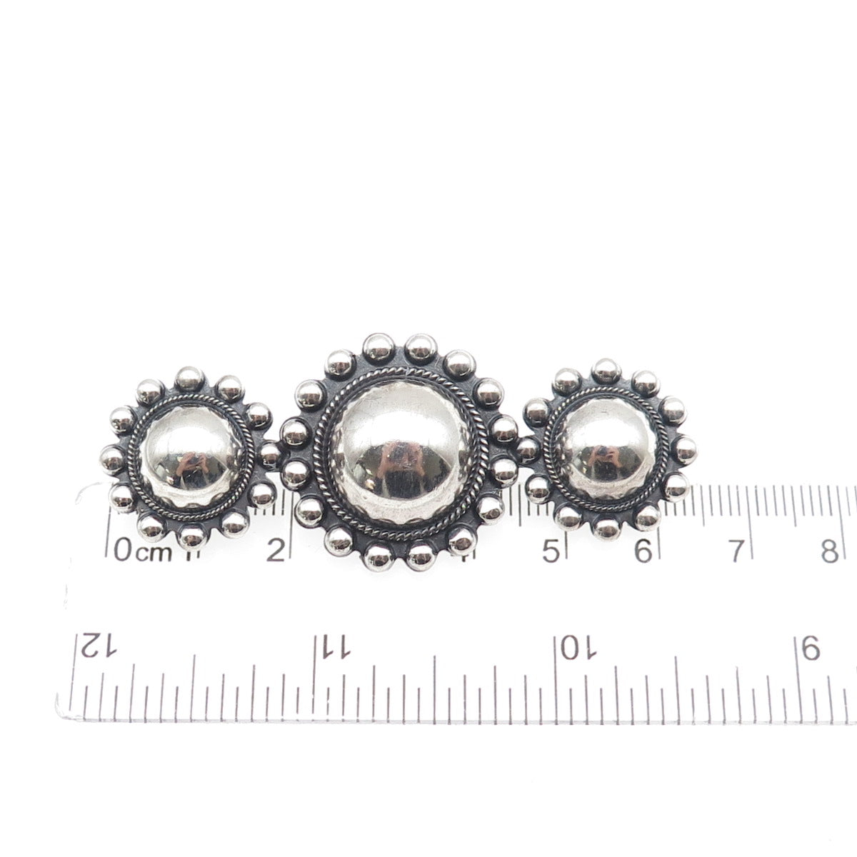 Old Pawn 925 Sterling Silver Vintage Southwestern Sun Beaded Oxidized Pin Brooch