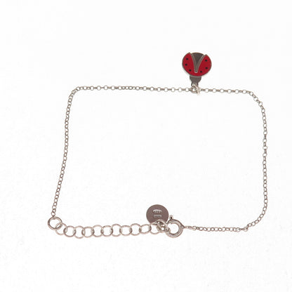 Stroili 925 Sterling Silver Italy Enamel Ladybug Rolo Link Bracelet 6.25-7.25"