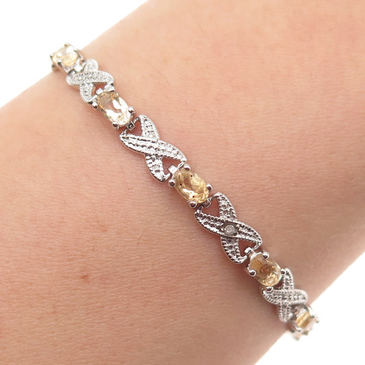 DEE BERKLE Sterling Silver Real Diamond Accent & Citrine Infinity Bracelet 7.25"