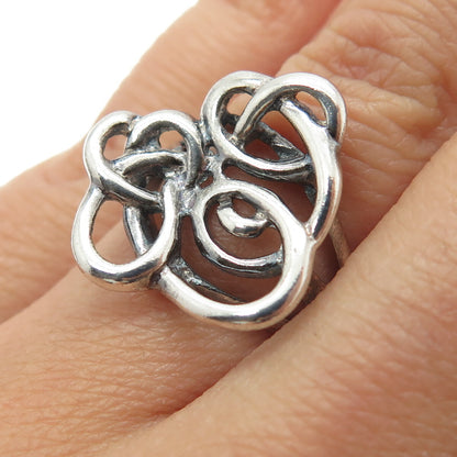 925 Sterling Silver Vintage Modernist Swirl Heart Knot Ring Size 5.75