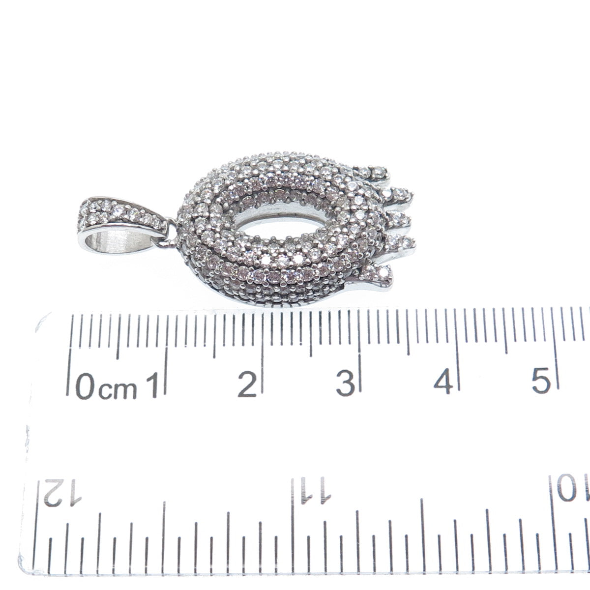 925 Sterling Silver Round-Cut C Z Sparkle Melted Letter O Initial Charm Pendant