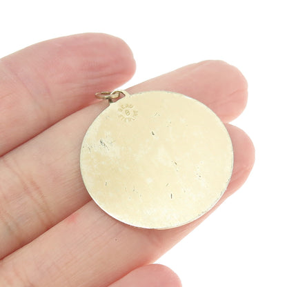 BEAU 925 Sterling Silver Gold Plated Vintage Florida Round Tag Charm Pendant