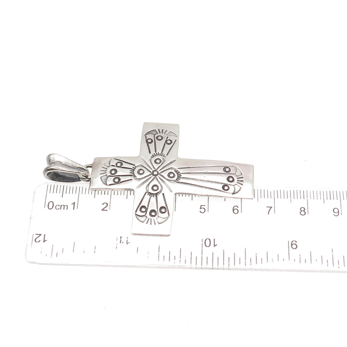 Old Pawn 925 Sterling Silver Vintage Southwestern Cross Oxidized Tribal Pendant