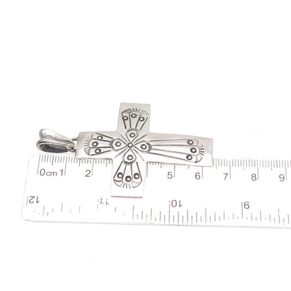 Old Pawn 925 Sterling Silver Vintage Southwestern Cross Oxidized Tribal Pendant