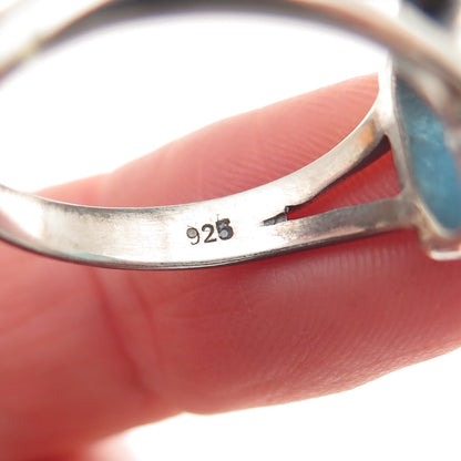 925 Sterling Silver Vintage Oval-Cut Blue C Z Ring Size 9.25
