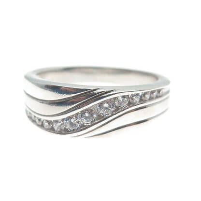 925 Sterling Silver Round-Cut Graduated C Z Wave Ring Size 10