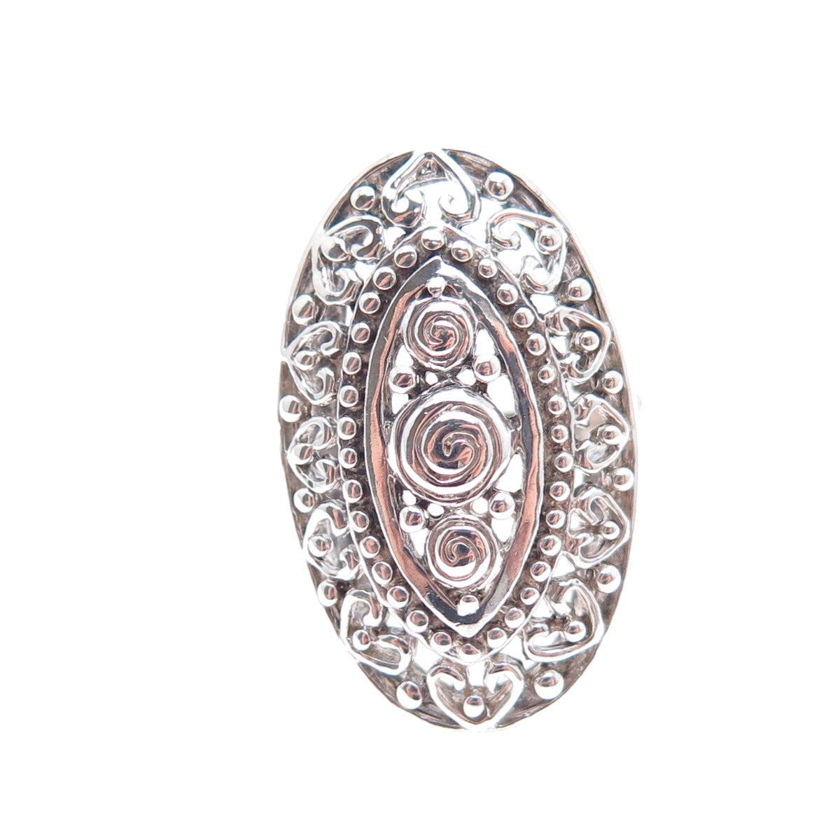 KEN CRAFTS 925 Sterling Silver Vintage Rose Flower Heart Oxidized Ring Size 6.75