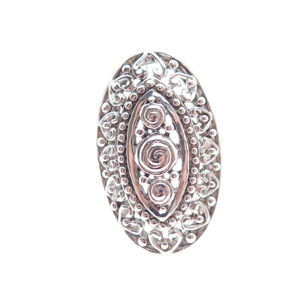 KEN CRAFTS 925 Sterling Silver Vintage Rose Flower Heart Oxidized Ring Size 6.75