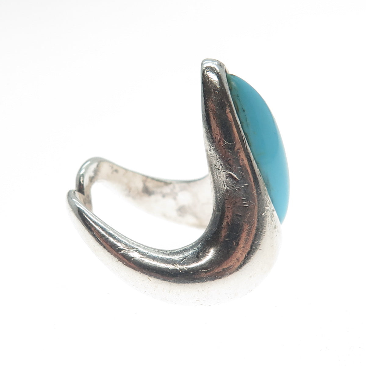925 Sterling Silver Vintage Real Lone Mountain Turquoise Modernist Ring Size 7