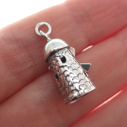 925 Sterling Silver Antique Art Deco Windmill Minimalist 3D Charm Pendant