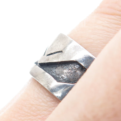 925 Sterling Silver Vintage Mexico Zig Zag Oxidized Band Ring Size 10.25