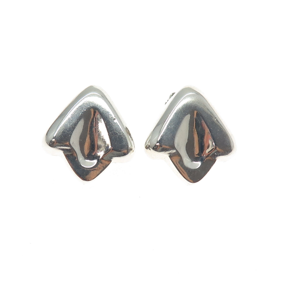925 Sterling Silver Vintage Modernist Letter V Clip On Earrings
