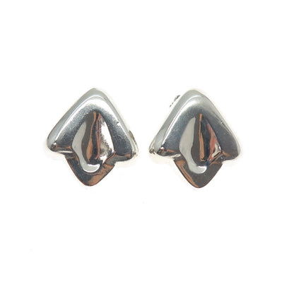925 Sterling Silver Vintage Modernist Letter V Clip On Earrings