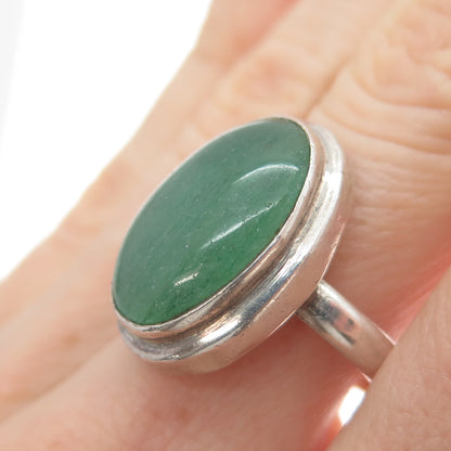 925 Sterling Silver Vintage Real Cabochon Aventurine Modernist Ring Size 8