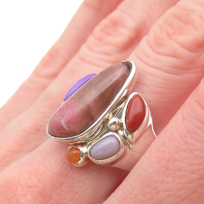 Whitney Kelly Sterling Silver Vintage Real Multi-Gem Modernist Ring Size 9.25