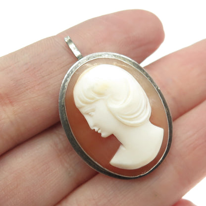 900 Silver Antique Cameo Victorian Lady Pin Brooch / Pendant