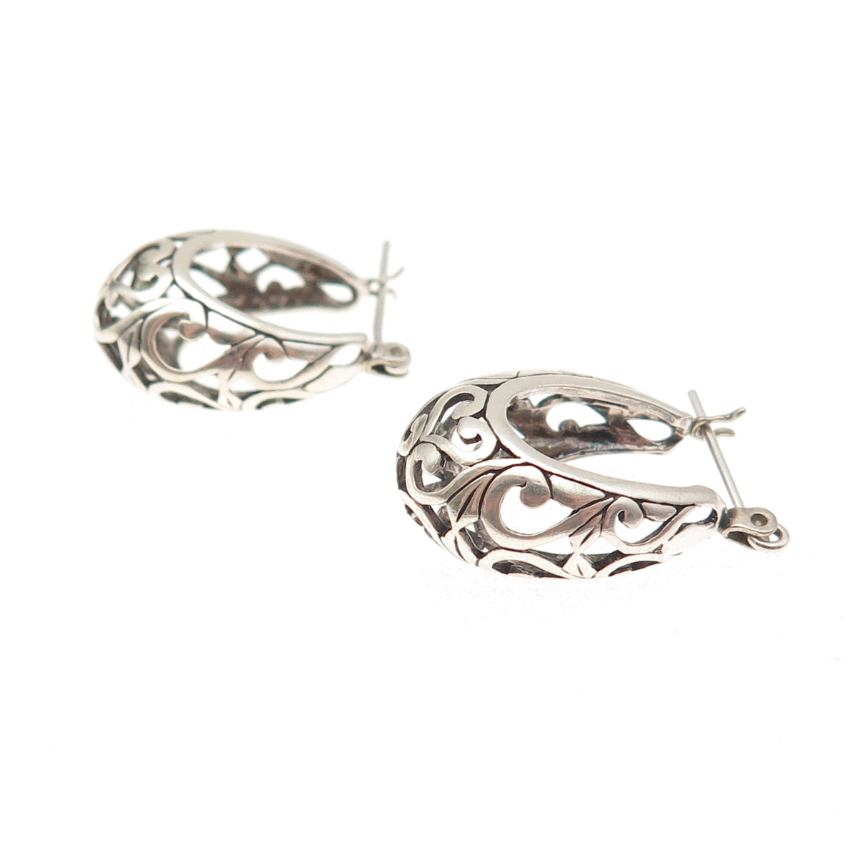 Jezlaine 925 Sterling Silver Vintage Floral Ornate Hoop Oxidized Earrings