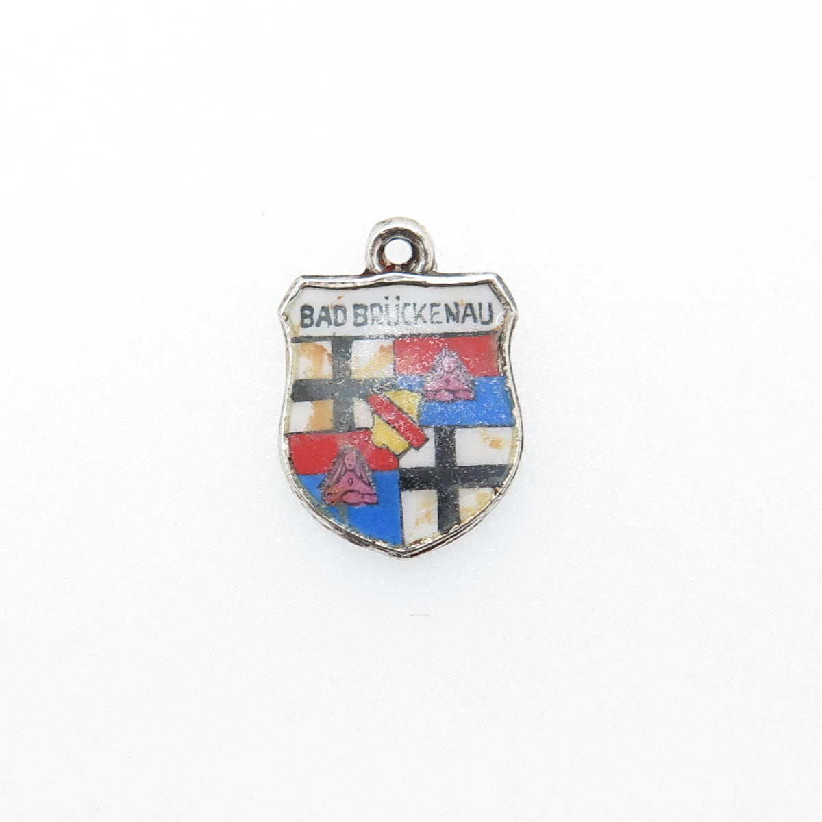 800 Silver Vintage ESJ Enamel Bad Bruckenau Coat of Arms Minimalist Pendant