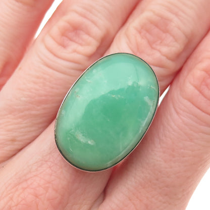 925 Sterling Silver Vintage Real Cabochon Chrysoprase Ring Size 7.5