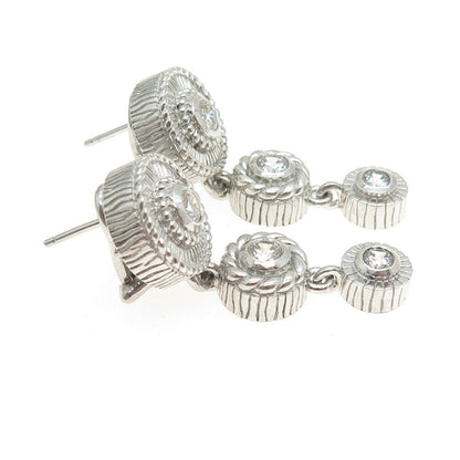 JUDITH RIPKA Sterling Silver Round-Cut C Z Graduated Drop Omega Back Earrings