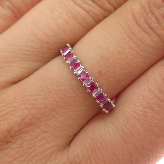 925 Sterling Silver Lab-Created Ruby Half Eternity Band Ring Size 7.25