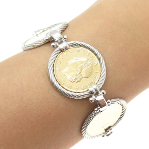 DASAN INC Sterling Vintage Italy "20 Lira 1970 Coin" Magnetic Lock Bracelet 7"