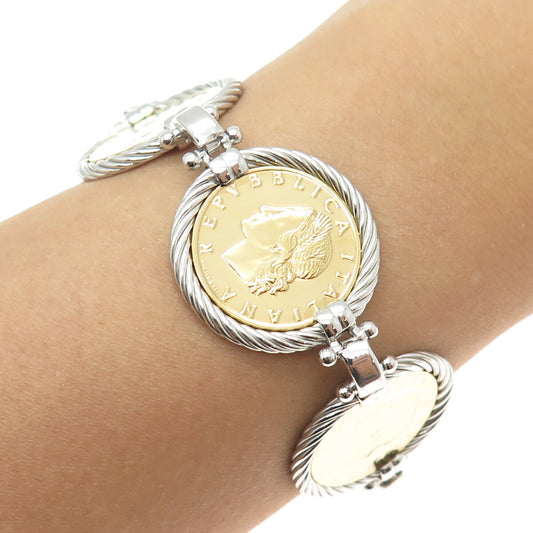 DASAN INC Sterling Vintage Italy "20 Lira 1970 Coin" Magnetic Lock Bracelet 7"