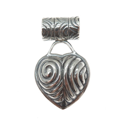 925 Sterling Silver Vintage Modernist Ornate Heart Oxidized Slide Pendant