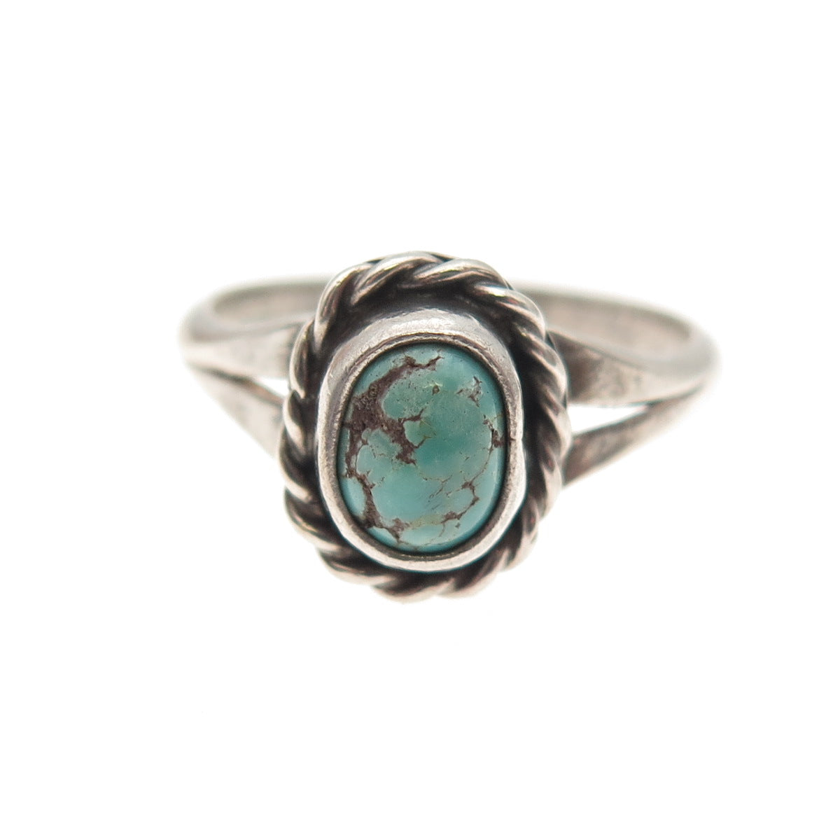 Old Pawn Sterling Silver Vintage Southwestern Turquoise Tribal Ring Size 6.25