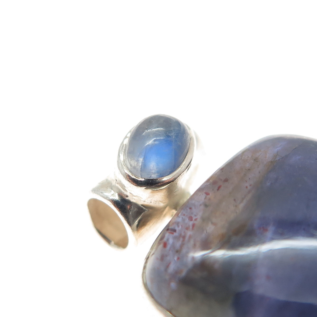 925 Sterling Silver Vintage Real Cabochon Lepidolite & Moonstone Slide Pendant