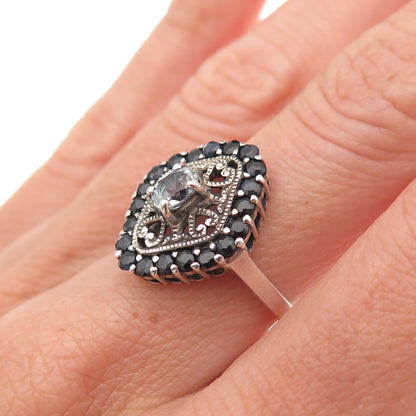 CNA Pranda 925 Sterling Silver Real Sapphire & Blue Topaz Ring Size 6