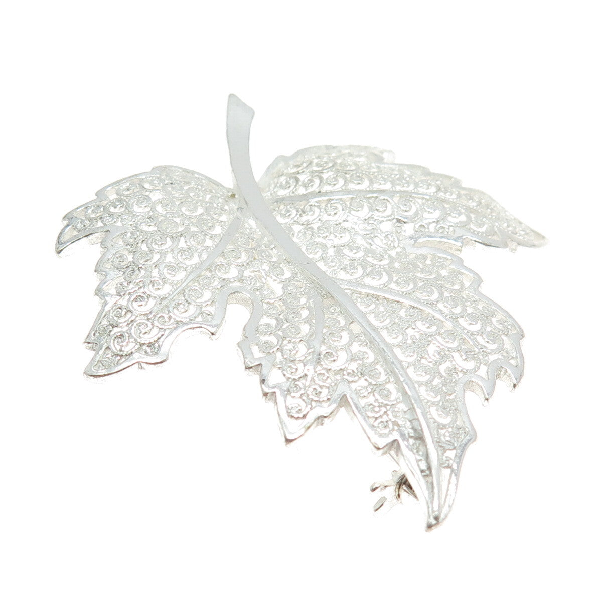 925 Sterling Silver Vintage Germany Maple Leaf Filigree Pin Brooch