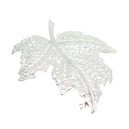 925 Sterling Silver Vintage Germany Maple Leaf Filigree Pin Brooch