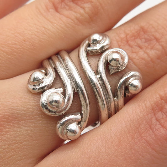925 Sterling Silver Vintage Swirl Beaded Ring Size 6.5