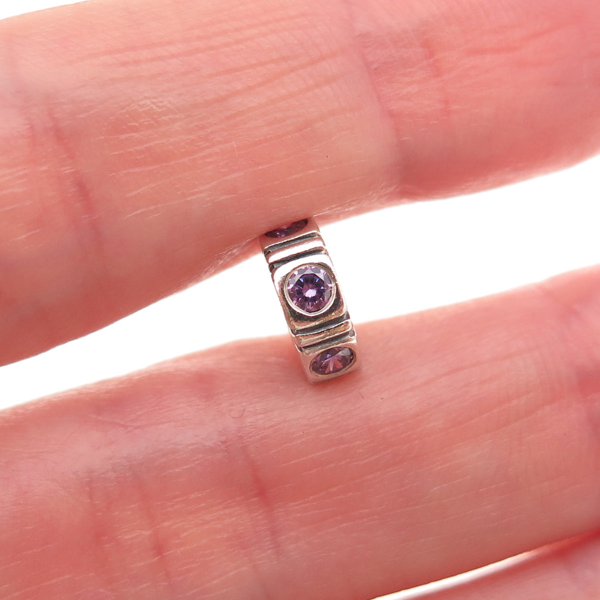 Pandora 925 Sterling Silver Purple C Z Trinity Spacer Slide Charm