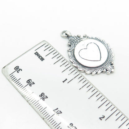 925 Sterling Silver Vintage Loving Heart Medal Pendant