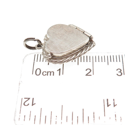 925 Sterling Silver Vintage Brushed Heart Locket Oxidized Charm Pendant