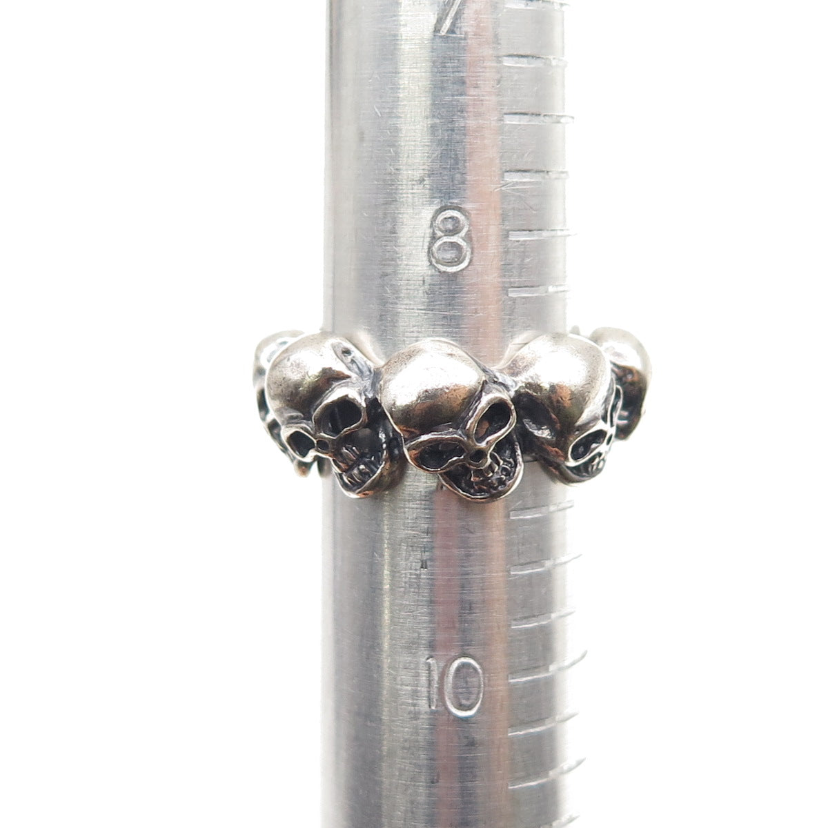 925 Sterling Silver Vintage Skull All Around Oxidized Biker Ring Size 9