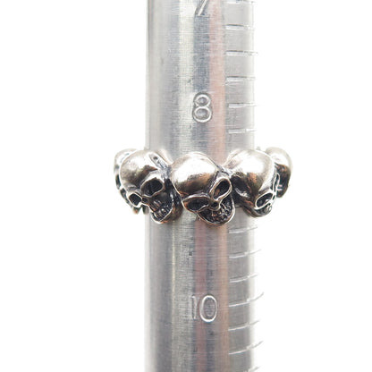 925 Sterling Silver Vintage Skull All Around Oxidized Biker Ring Size 9