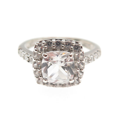KRN Kiran 925 Sterling Silver Real White Topaz Engagement Ring Size 7