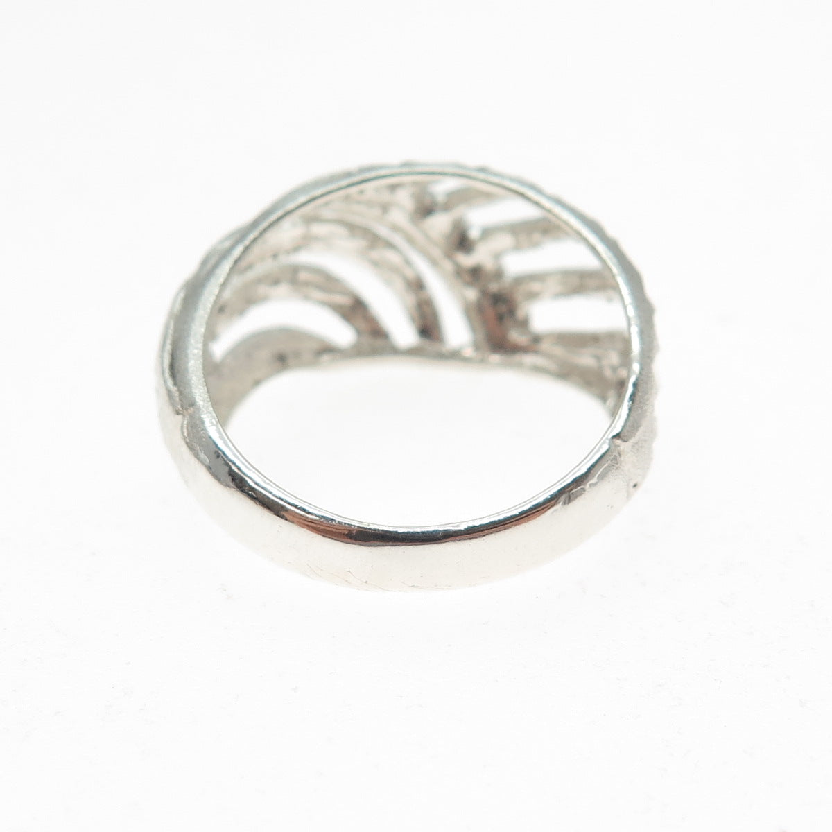 925 Sterling Silver Vintage Modernist Ribbed Ring Size 7.75