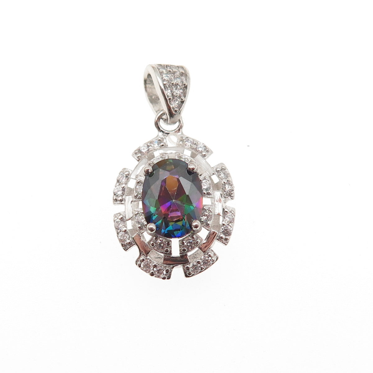925 Sterling Silver Real Mystic Quartz & C Z Mini Charm Pendant