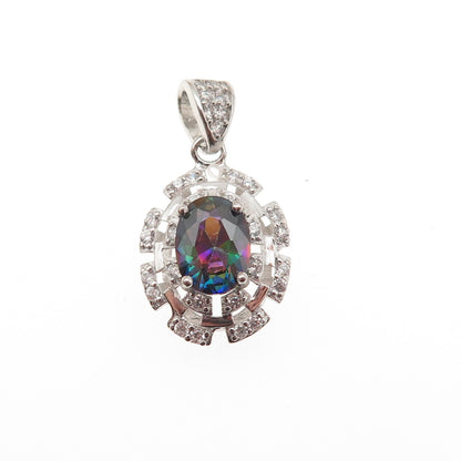 925 Sterling Silver Real Mystic Quartz & C Z Mini Charm Pendant