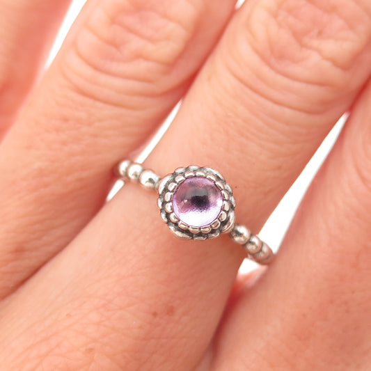Pandora 925 Sterling Silver Real Amethyst February Birthday Blooms Ring Size 6
