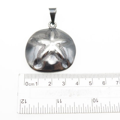 ANNIKA WITT 925 Sterling Silver Vintage Mexico Sand Dollar Oxidized Pendant