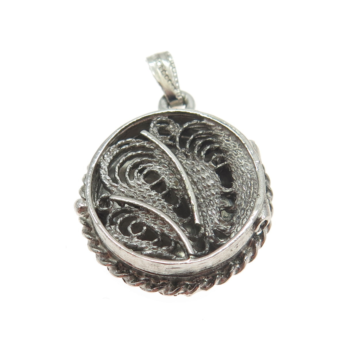 925 Sterling Silver Vintage Filigree Round Locket Pendant