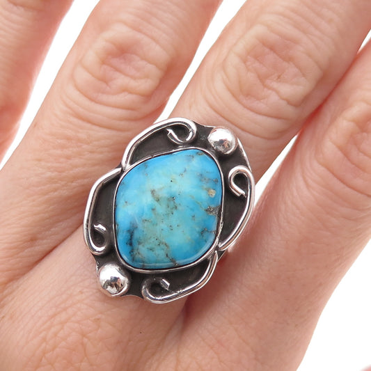 Old Pawn 925 Sterling Silver Vintage Southwestern Turquoise Tribal Ring Size 9