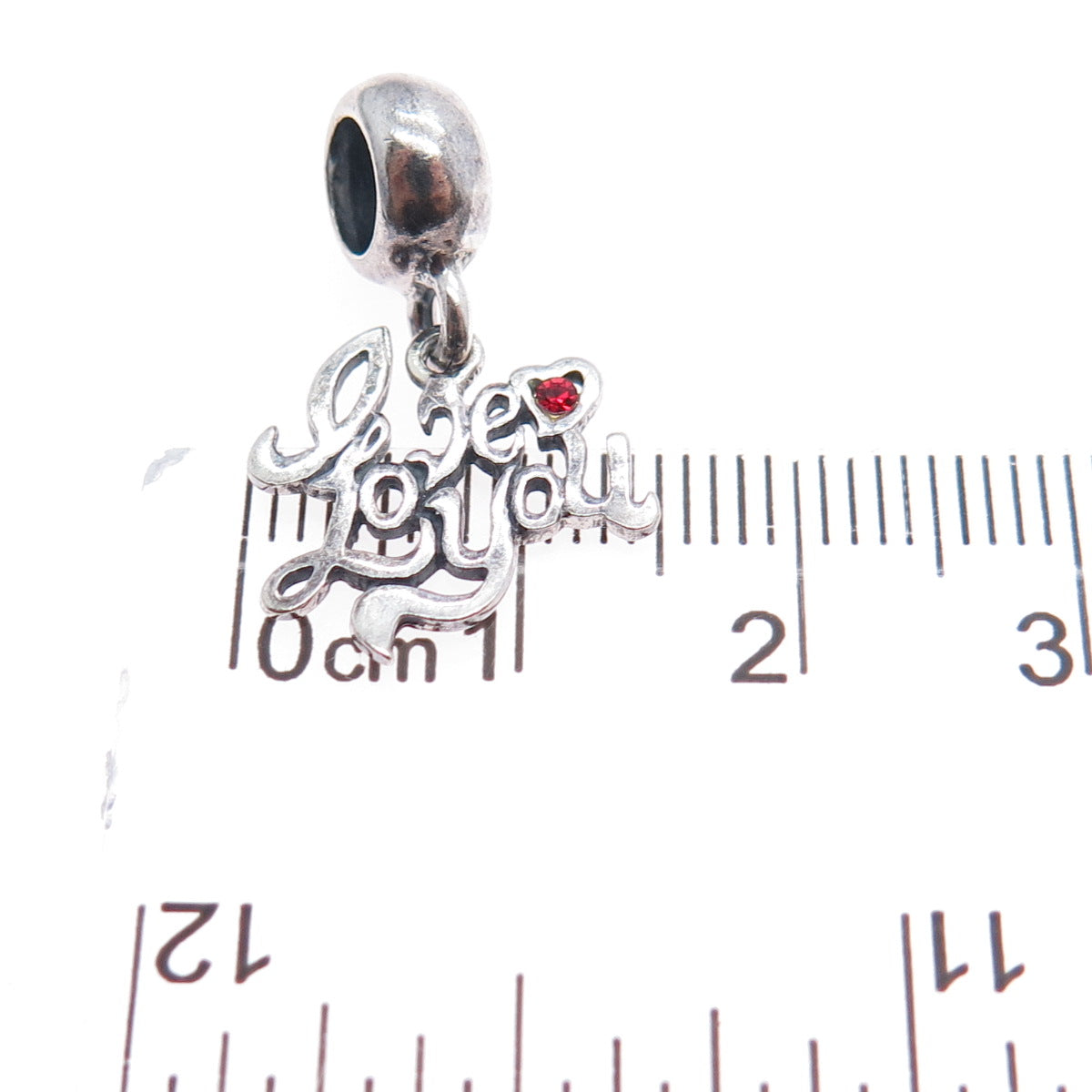 925 Sterling Silver Vintage Red Rhinestone Love You Minimalist Charm Pendant